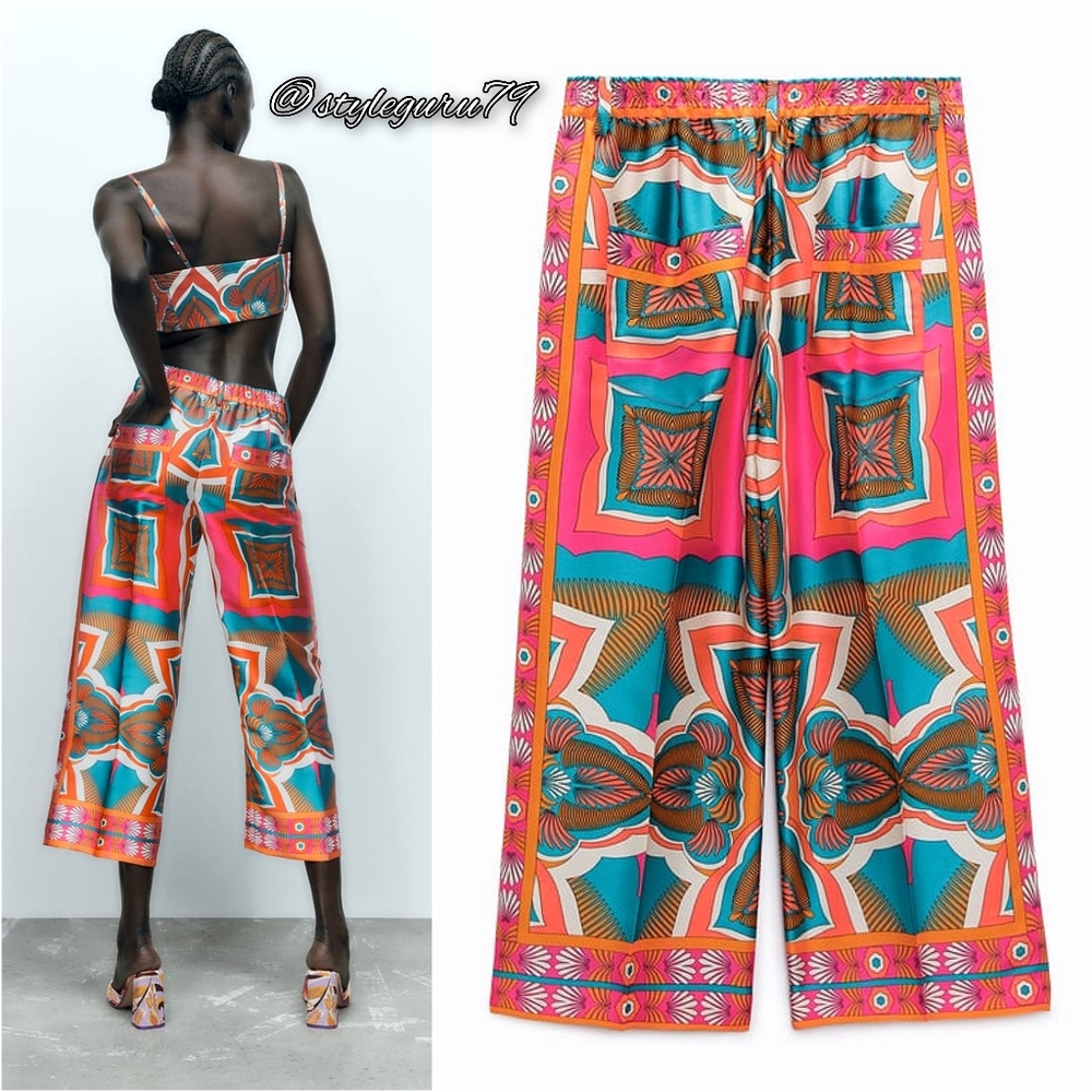 NWT, ZARA, PRINTED WIDE LEG TROUSERS - Picture 3 of 4